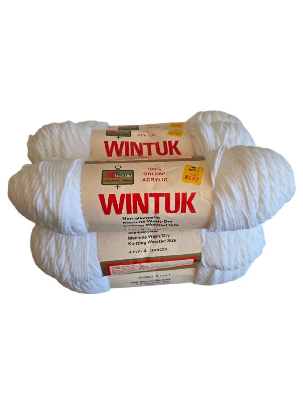 Vtg Kmart Wintuk White Yarn Bundle of 6 Skeins 100% Orlon 4 Ply 4 Oz Worsted